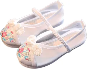 Chinese Traditional Girl Embroidery Shoes Hanfu Ancient Costume Daily Performance with Embroidery Shoes