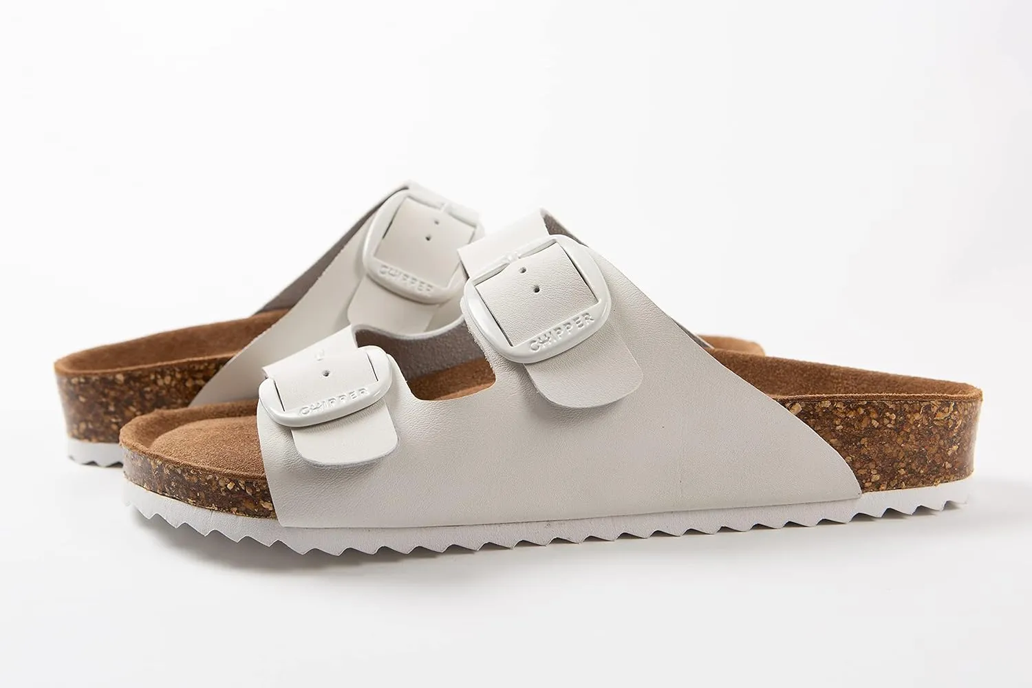 Chipper Soles Soft Durable Leather Flat Sandals Women for Indoor and Outdoor - Ribbed Rubber Walking Slippers Sandles with Two Adjustable Straps - Non-Slip Outsole Scooter Sandals