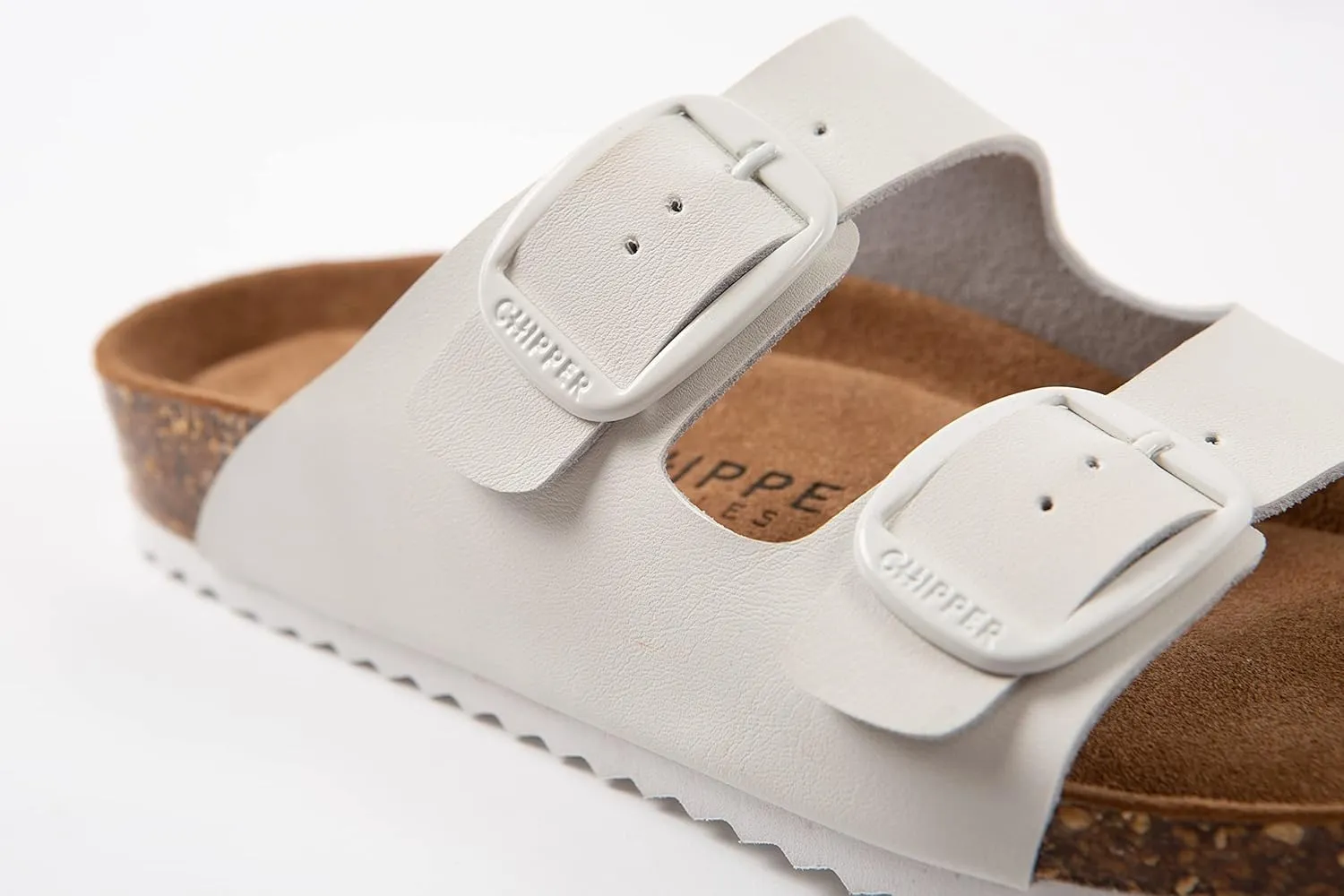 Chipper Soles Soft Durable Leather Flat Sandals Women for Indoor and Outdoor - Ribbed Rubber Walking Slippers Sandles with Two Adjustable Straps - Non-Slip Outsole Scooter Sandals