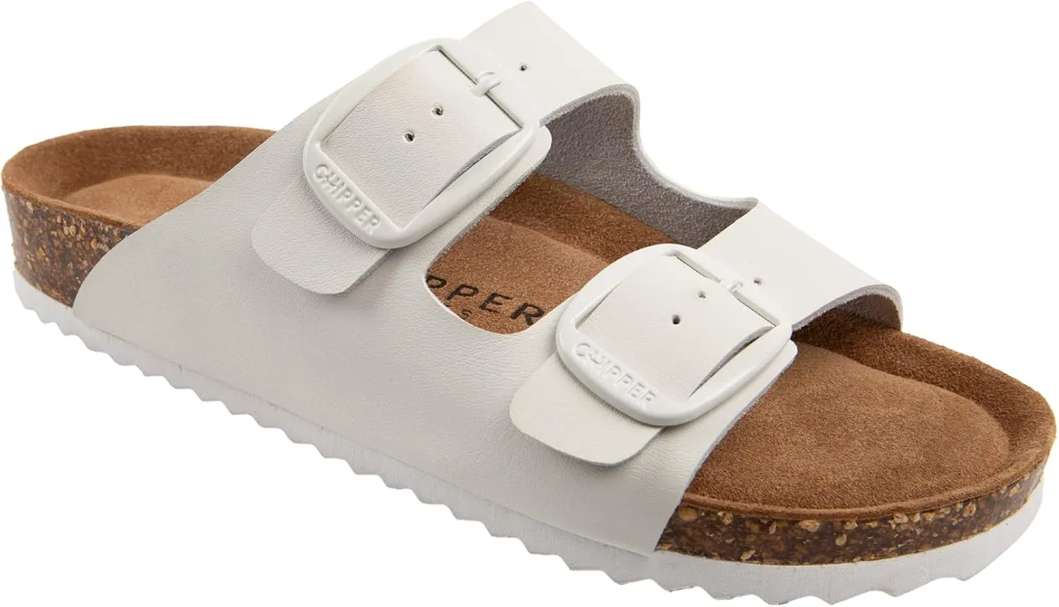 Chipper Soles Soft Durable Leather Flat Sandals Women for Indoor and Outdoor - Ribbed Rubber Walking Slippers Sandles with Two Adjustable Straps - Non-Slip Outsole Scooter Sandals