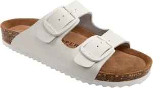 Chipper Soles Soft Durable Leather Flat Sandals Women for Indoor and Outdoor - Ribbed Rubber Walking Slippers Sandles with Two Adjustable Straps - Non-Slip Outsole Scooter Sandals