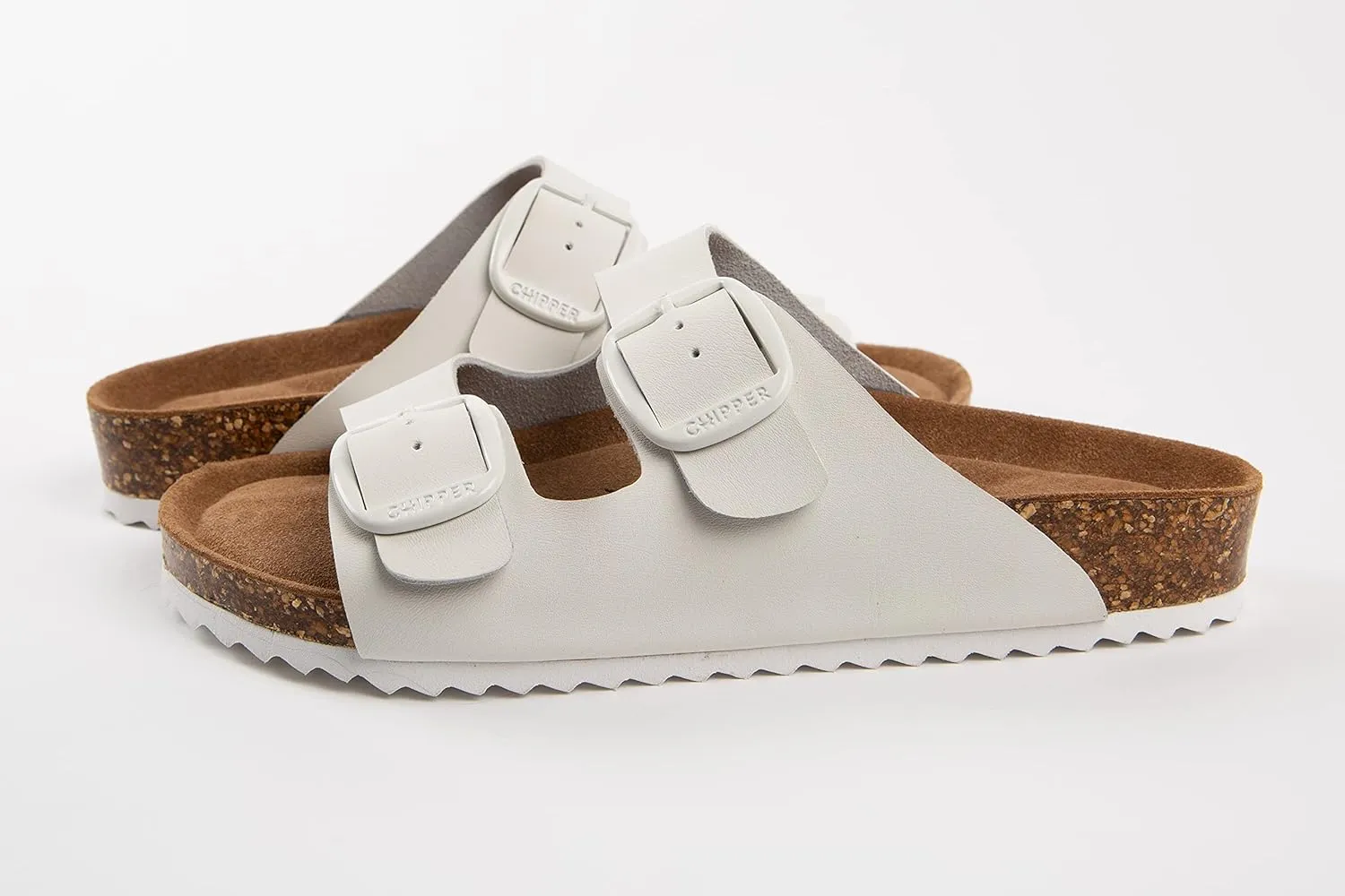 Chipper Soles Soft Durable Leather Flat Sandals Women for Indoor and Outdoor - Ribbed Rubber Walking Slippers Sandles with Two Adjustable Straps - Non-Slip Outsole Scooter Sandals