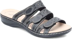 Clarks Women's Casual Flat Sandal, Black Leather, 9 Wide