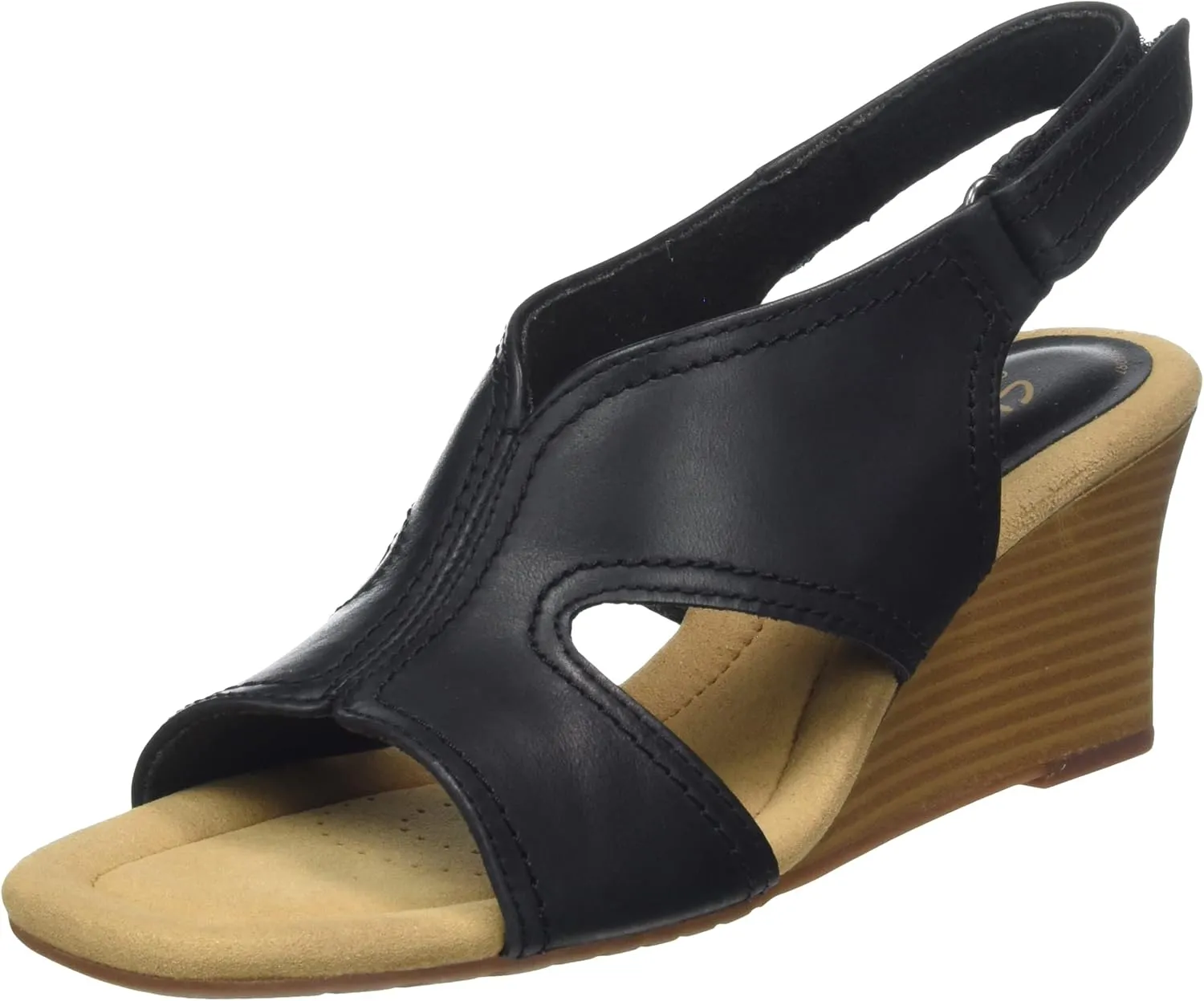 Clarks Women's Kyarra Aster Wedge Sandals, black leather, 7