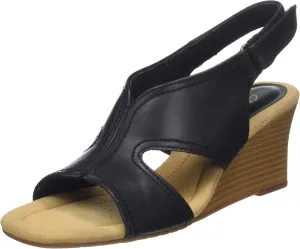 Clarks Women's Kyarra Aster Wedge Sandals, black leather, 7