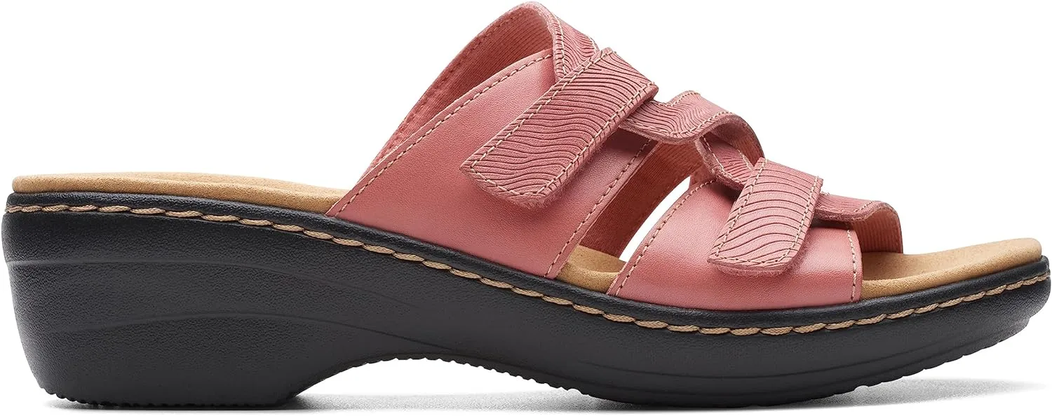 Clarks Womens Merliah Karli Metallic Leather Slide Sandals