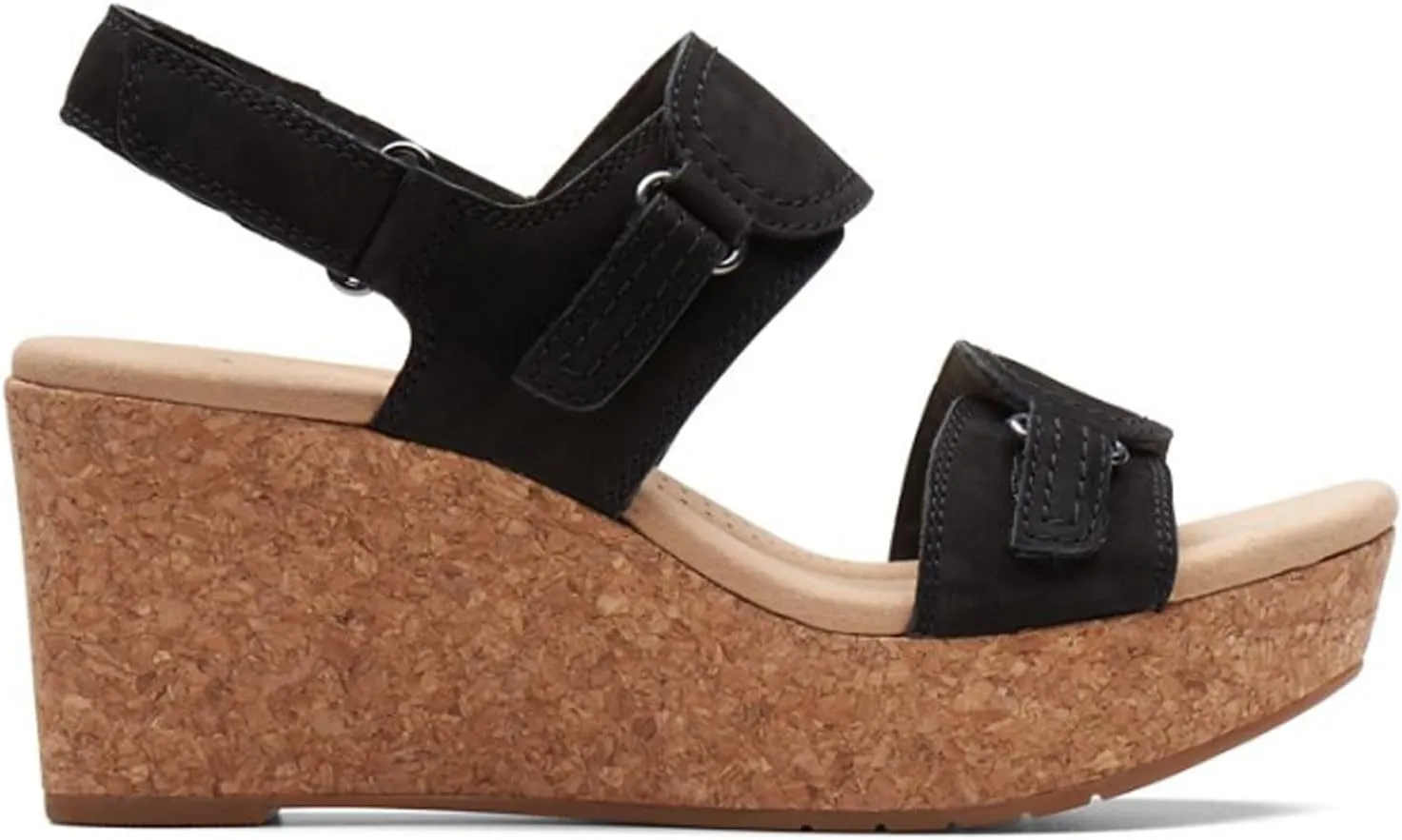 Clarks Womens Rose Lane Nubuck Open Toe Wedge Sandals