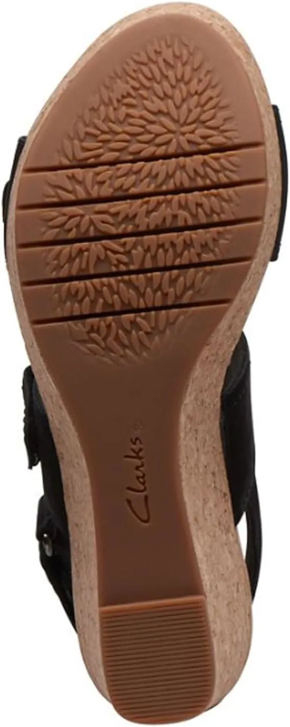 Clarks Womens Rose Lane Nubuck Open Toe Wedge Sandals