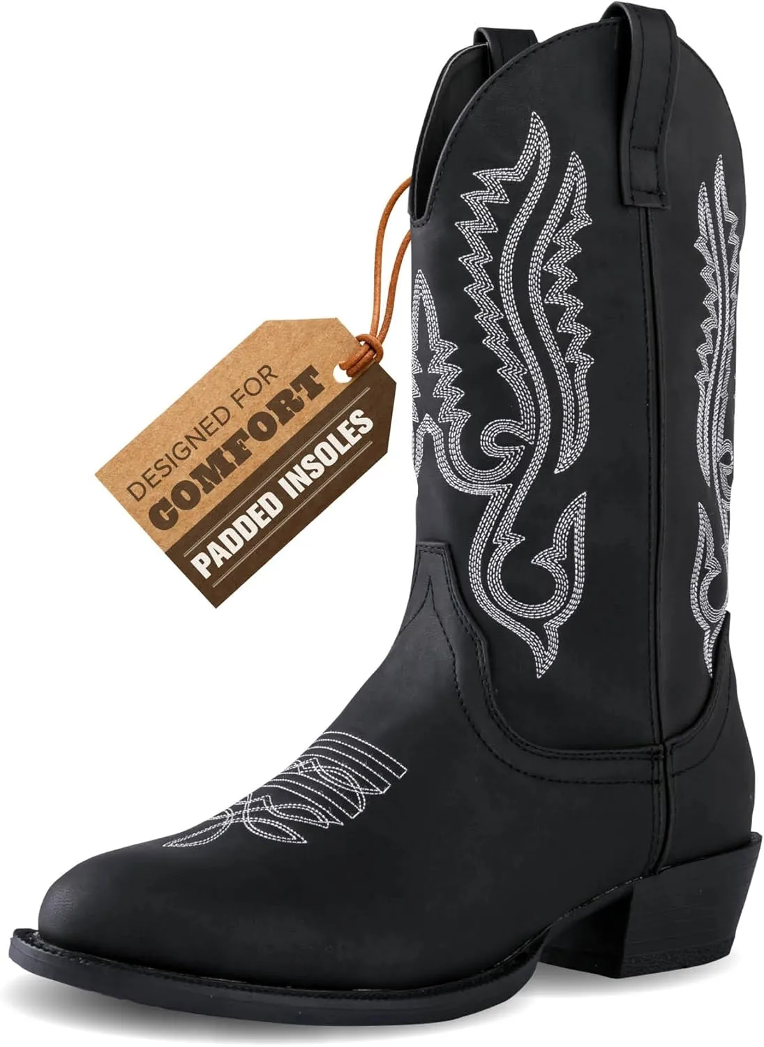 Classic Cowboy Boots for Men - Footwear with Traditional Round Toe Men's Western Boots with Embroidery - Outdoor Water Repellent Durable Boots