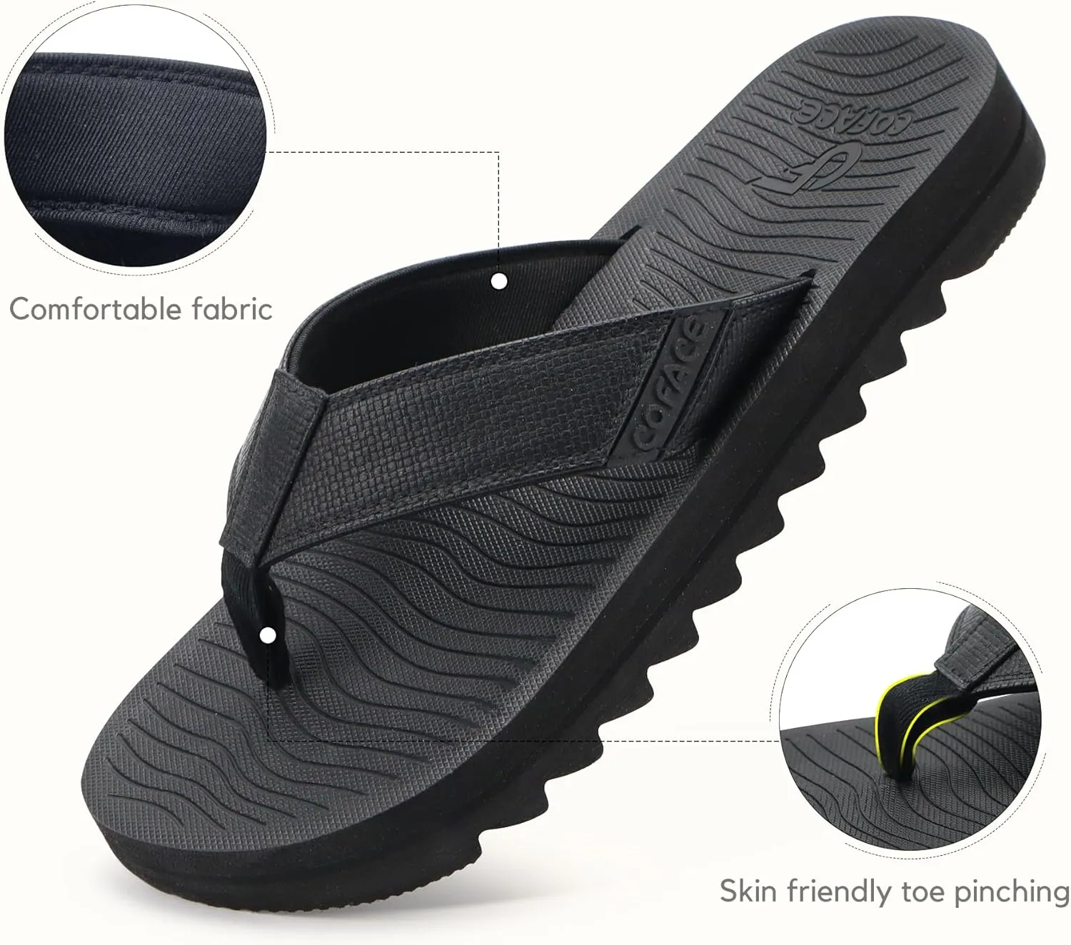 COFACE Flip Flops for Men with Arch Support Mens Sport Beach Thong-Sandals Outdoor 2025 Summer Leather Sandal for Man