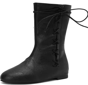 Cozivwaiy Women Vintage Flats Short Boots Lace up Comfortable Round Toe Pirate Boot Costume Medieval Renaissance Flat Victorian Boots