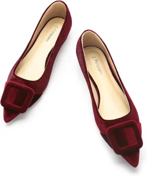 C.Paravano Women's Flats Velvet Pointed Toe Flats Slip-On Casual Work Shoes for Daily Wear Comfortable Stylish Ballet Flats
