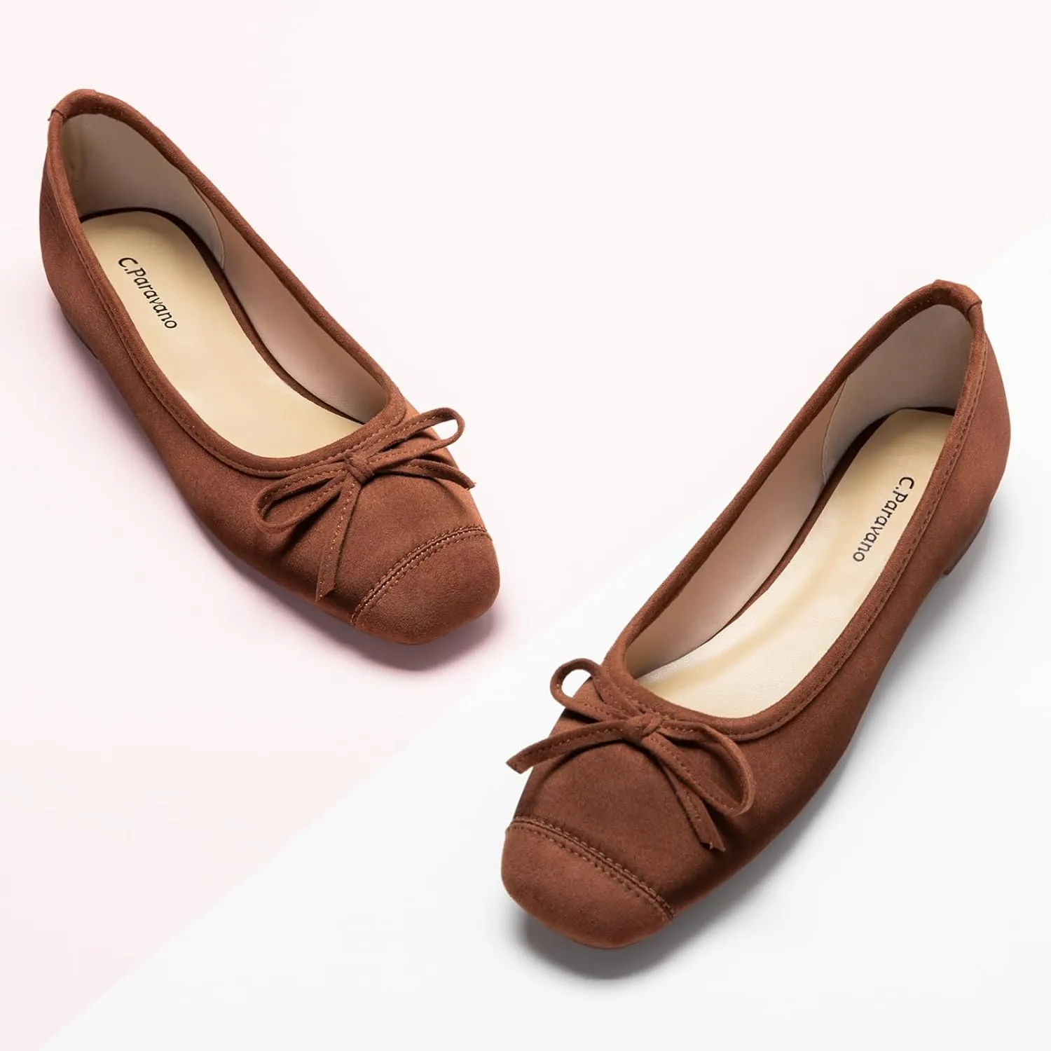 C.Paravano Women's Flats with Bowknot | Casual Slip On Dress Shoes | Comfortable Square Toe Shoes | Women Ballet Flats for Wedding Work Office Business