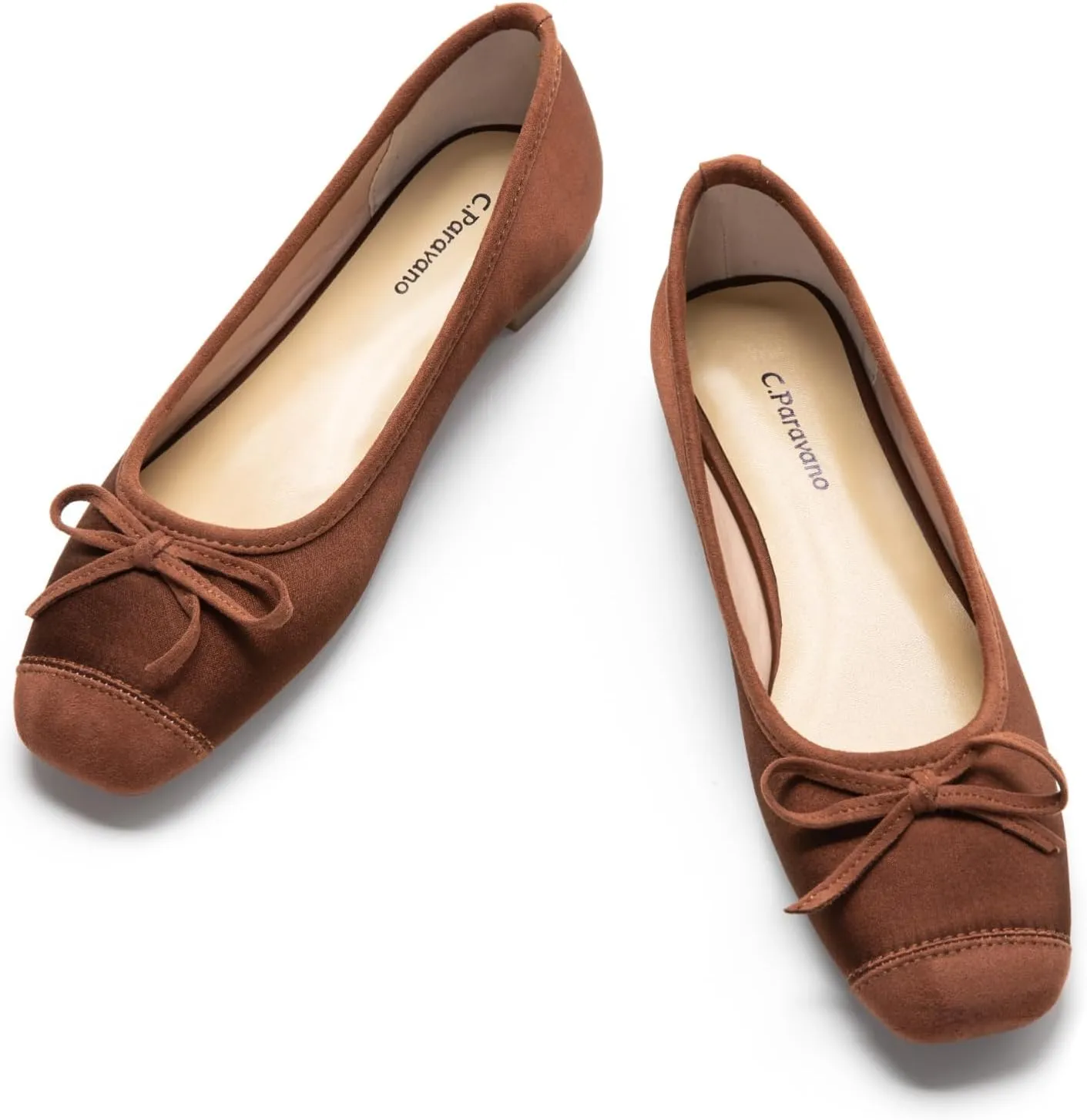 C.Paravano Women's Flats with Bowknot | Casual Slip On Dress Shoes | Comfortable Square Toe Shoes | Women Ballet Flats for Wedding Work Office Business