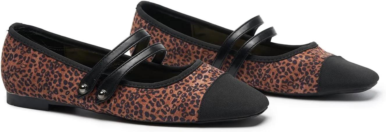 C.Paravano Womens Mary Jane Flats Closed Square Toe Mary Jane Shoes for Women Double Strap Dressy Work Shoes Slip on Ballet Flats Mary Janes for Casual Wedding