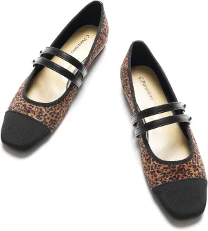 C.Paravano Womens Mary Jane Flats Closed Square Toe Mary Jane Shoes for Women Double Strap Dressy Work Shoes Slip on Ballet Flats Mary Janes for Casual Wedding