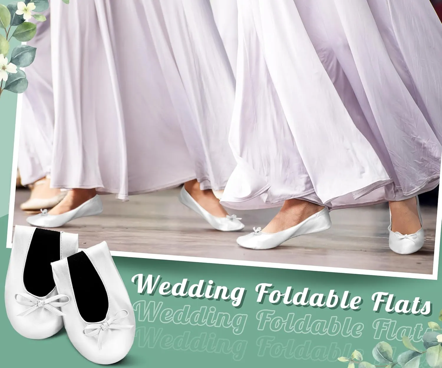 Cuffbow 6 Pairs Wedding Foldable Flats Ballet Dancing Shoes for Purse Rollable Ballerina Slippers Shoes Bulk Bride Bridesmaids Guests