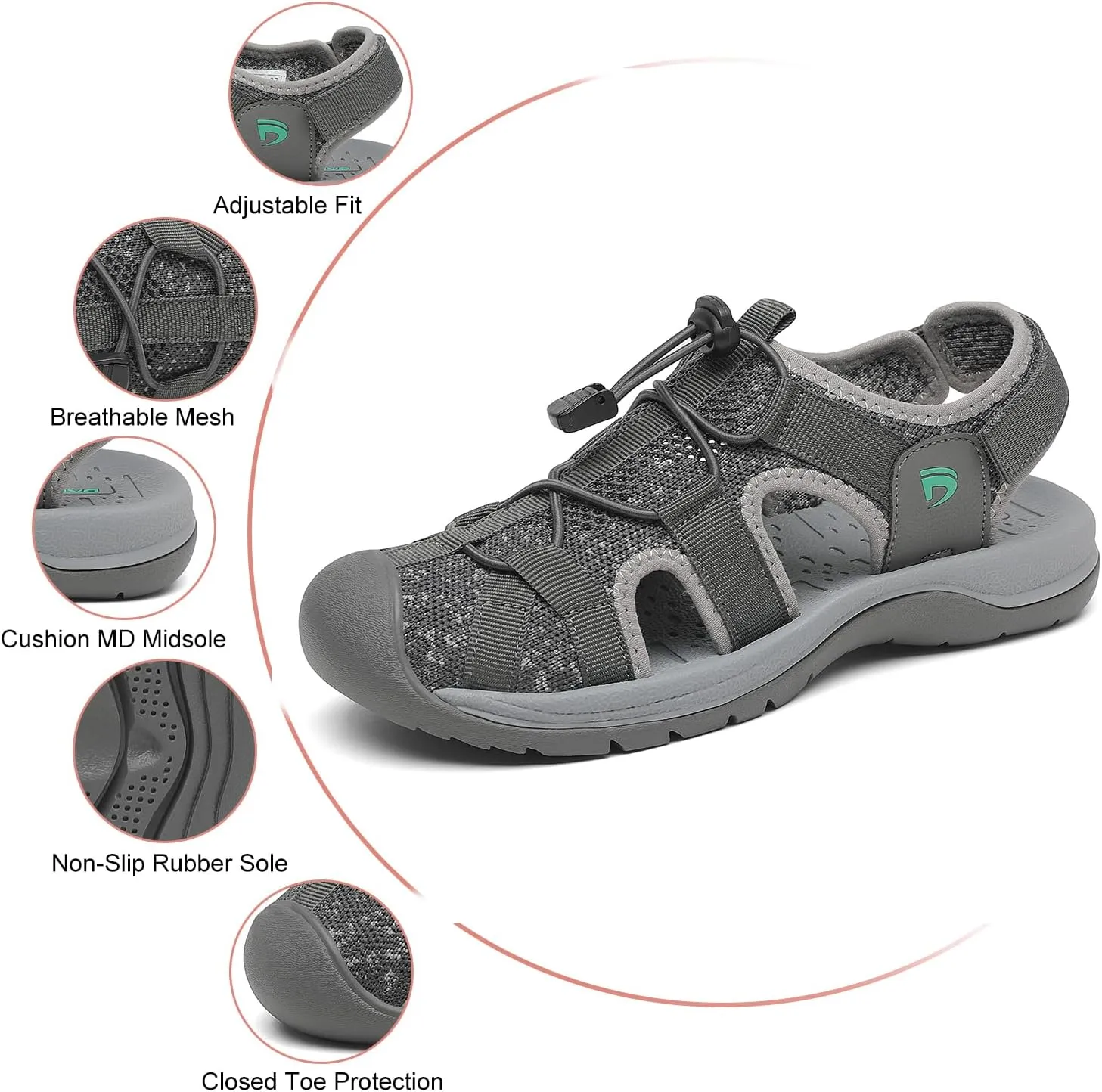 Dannto Women's Sport Sandals Close Toe Mesh Hiking Outdoor Athletic Casual Walking Sandals Water Shoes