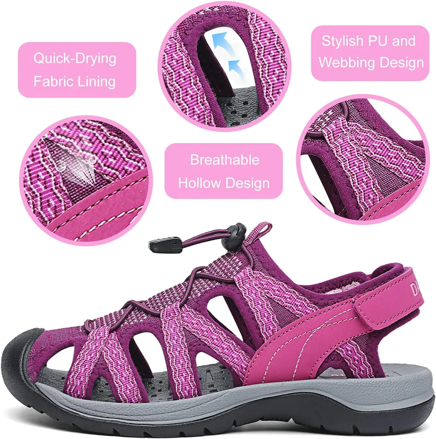 Dannto Women's Sport Sandals Close Toe Mesh Hiking Outdoor Athletic Casual Walking Sandals Water Shoes