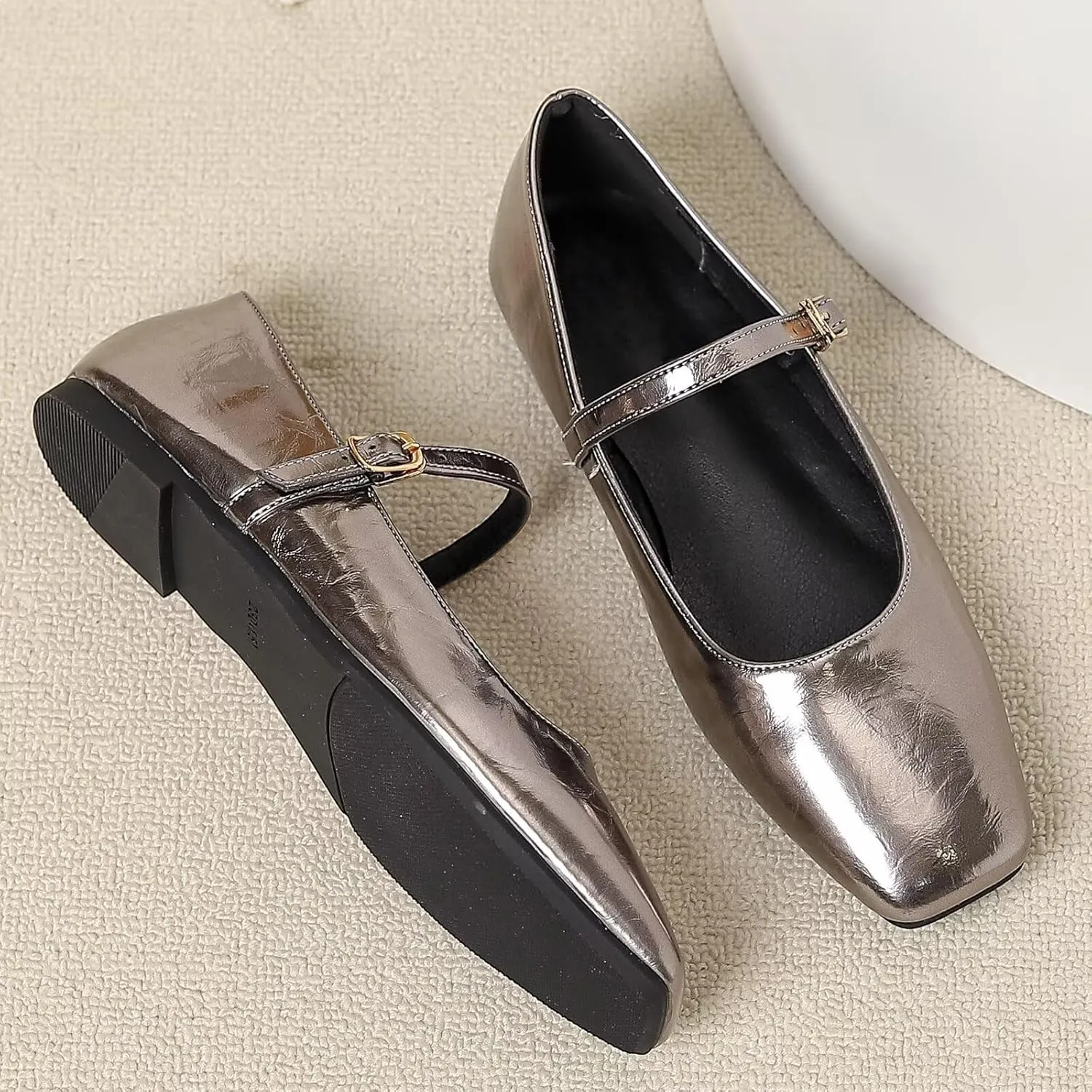 Dear Time Mary Jane Flats for Women Elegant Ballet Flats Strap Shoes Dressy Square Toe Flats Shoes