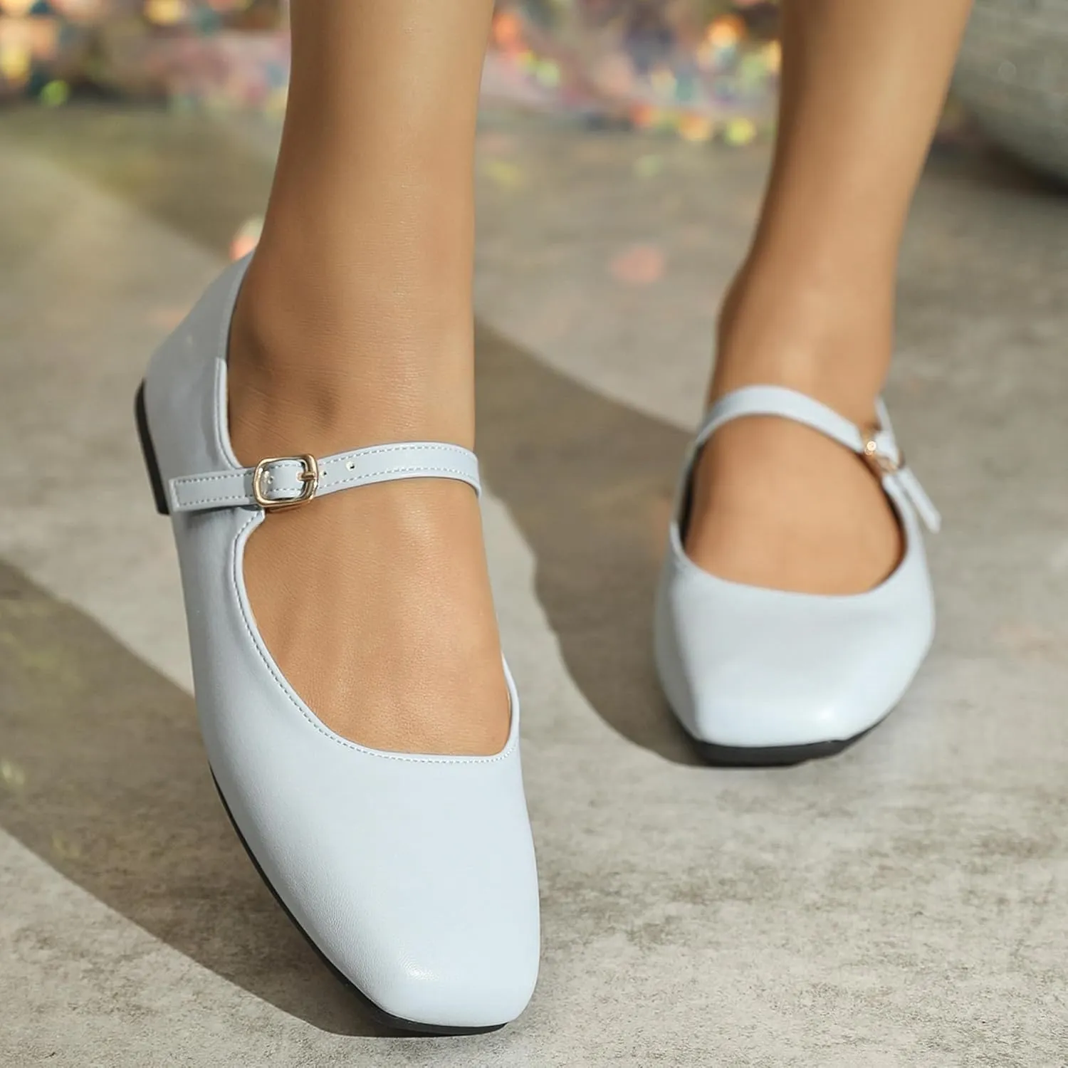 Dear Time Mary Jane Flats for Women Elegant Ballet Flats Strap Shoes Dressy Square Toe Flats Shoes
