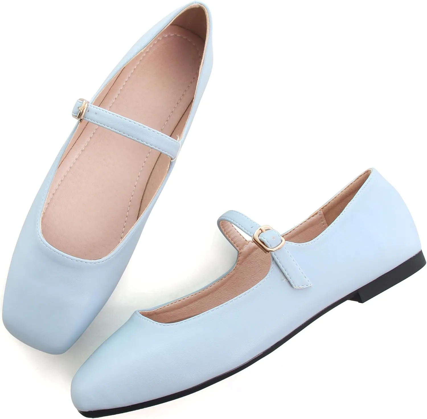 Dear Time Mary Jane Flats for Women Elegant Ballet Flats Strap Shoes Dressy Square Toe Flats Shoes