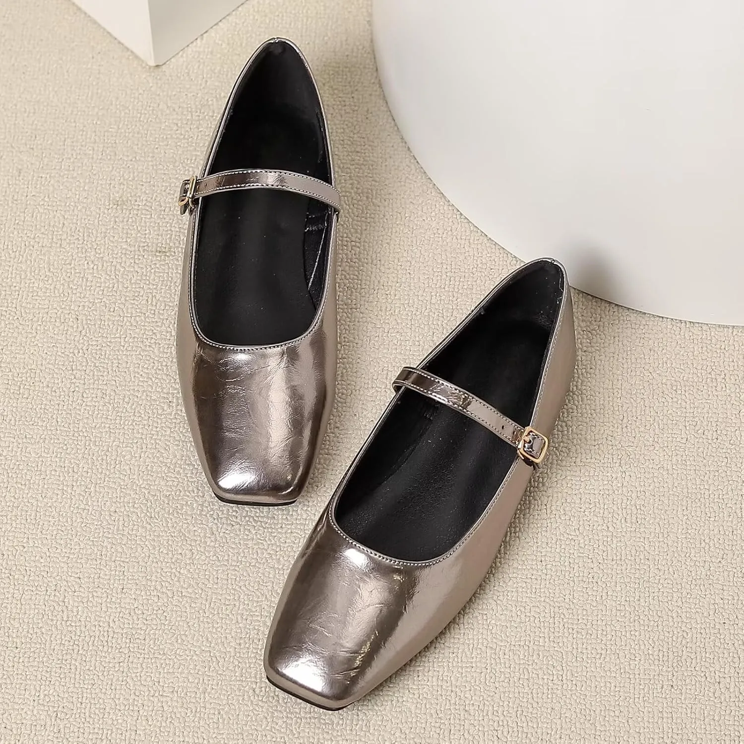 Dear Time Mary Jane Flats for Women Elegant Ballet Flats Strap Shoes Dressy Square Toe Flats Shoes