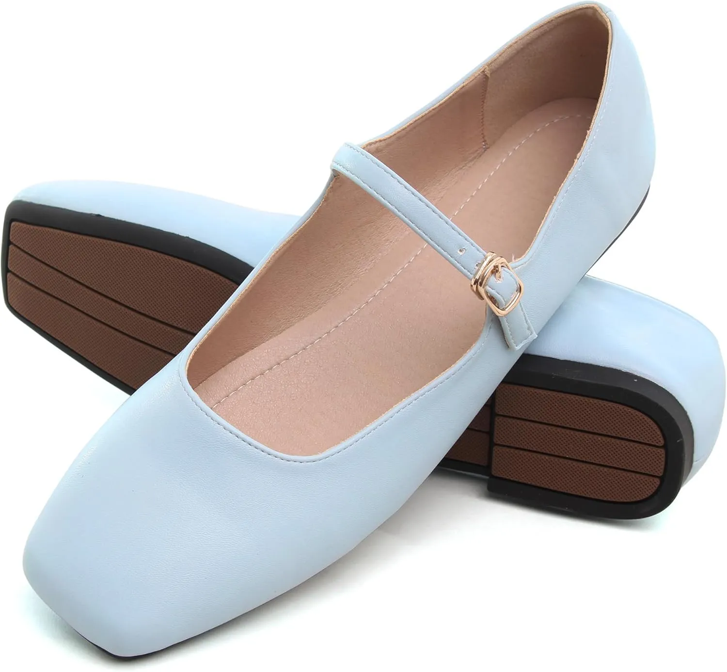 Dear Time Mary Jane Flats for Women Elegant Ballet Flats Strap Shoes Dressy Square Toe Flats Shoes