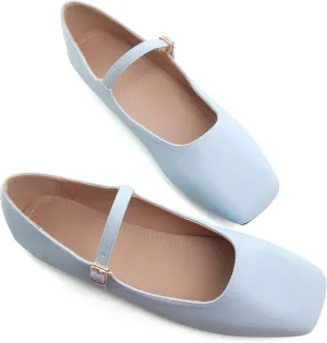 Dear Time Mary Jane Flats for Women Elegant Ballet Flats Strap Shoes Dressy Square Toe Flats Shoes