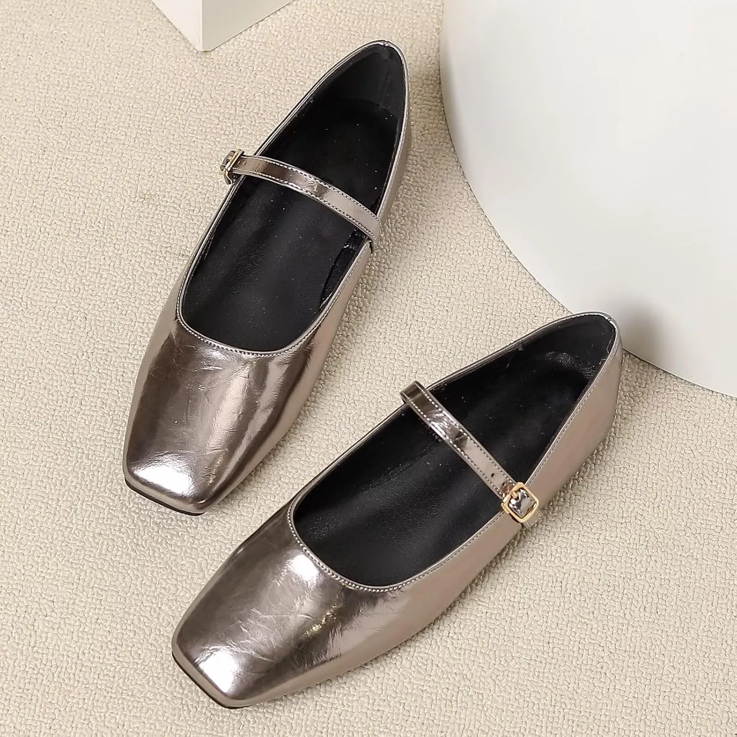 Dear Time Mary Jane Flats for Women Elegant Ballet Flats Strap Shoes Dressy Square Toe Flats Shoes