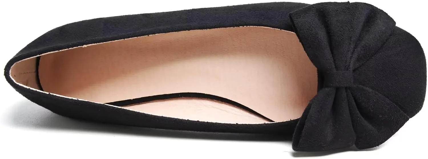 Dear Time Women's Bowknot Flats Square Toe Elegant Flats Shoes Comfort Ballet Flats Slip-on Casual Shoes