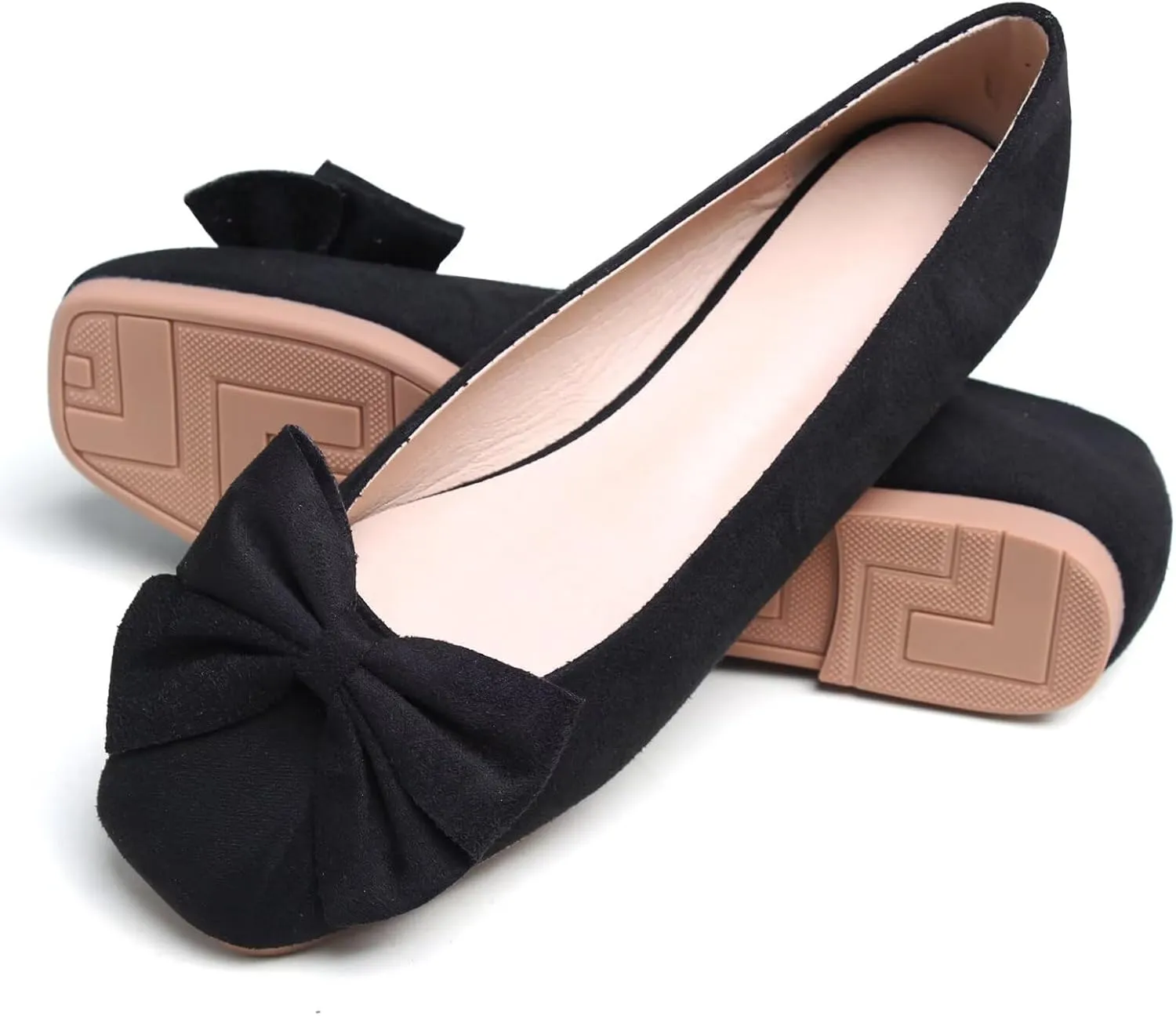 Dear Time Women's Bowknot Flats Square Toe Elegant Flats Shoes Comfort Ballet Flats Slip-on Casual Shoes