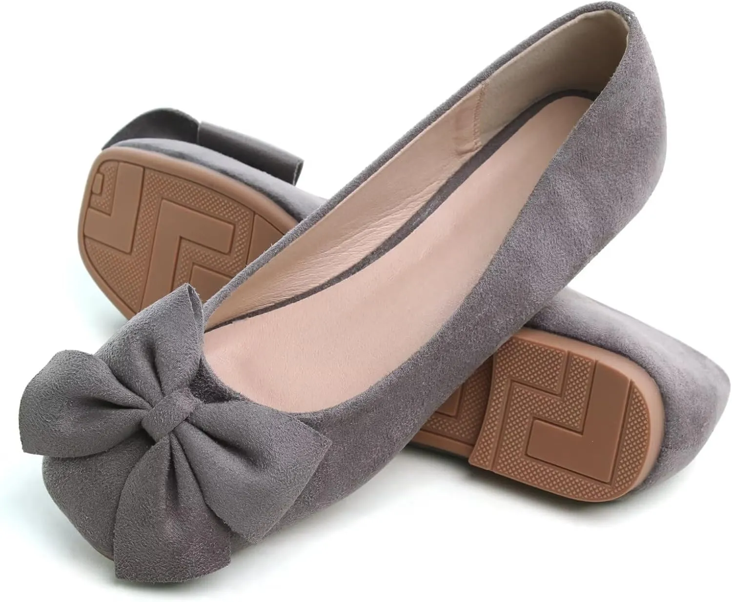 Dear Time Women's Bowknot Flats Square Toe Elegant Flats Shoes Comfort Ballet Flats Slip-on Casual Shoes