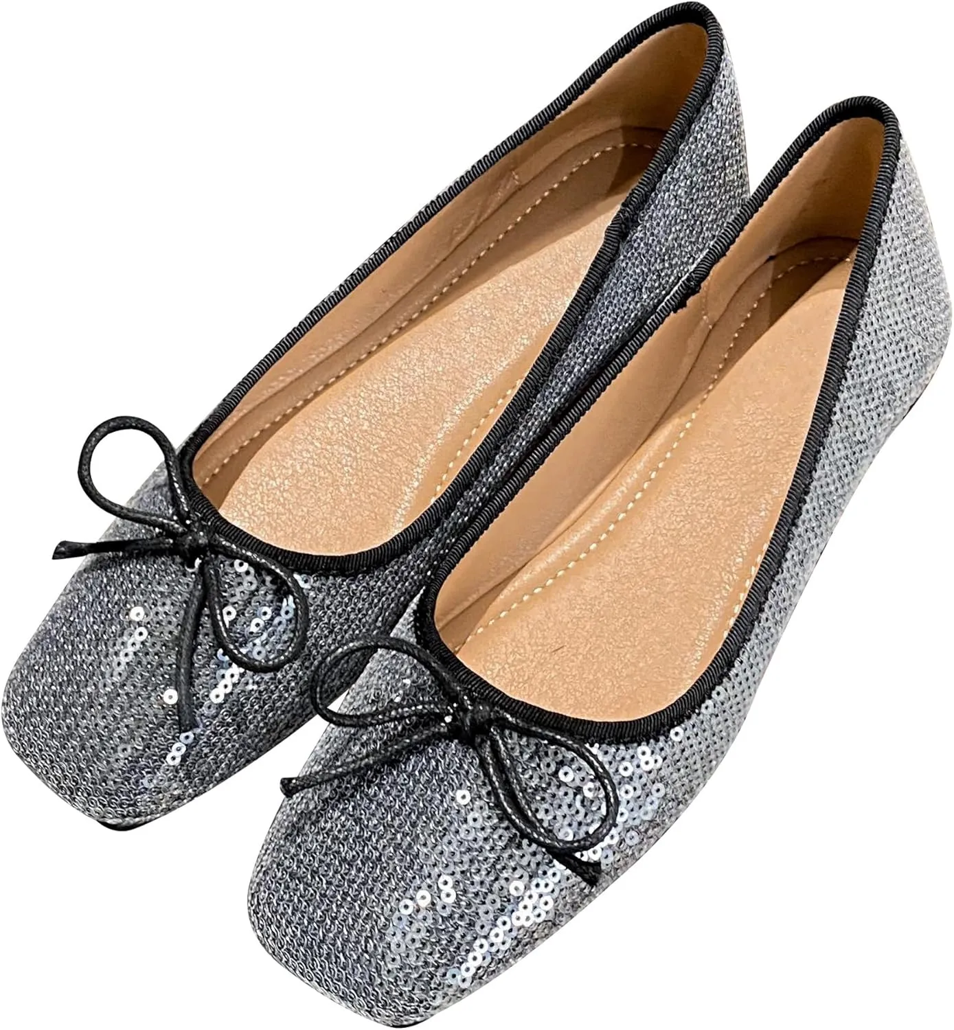 Dear Time Women's Sequin Flats Glitter Shoes Bow Dance Ballets Party Sparkly Flat Dress Shoes