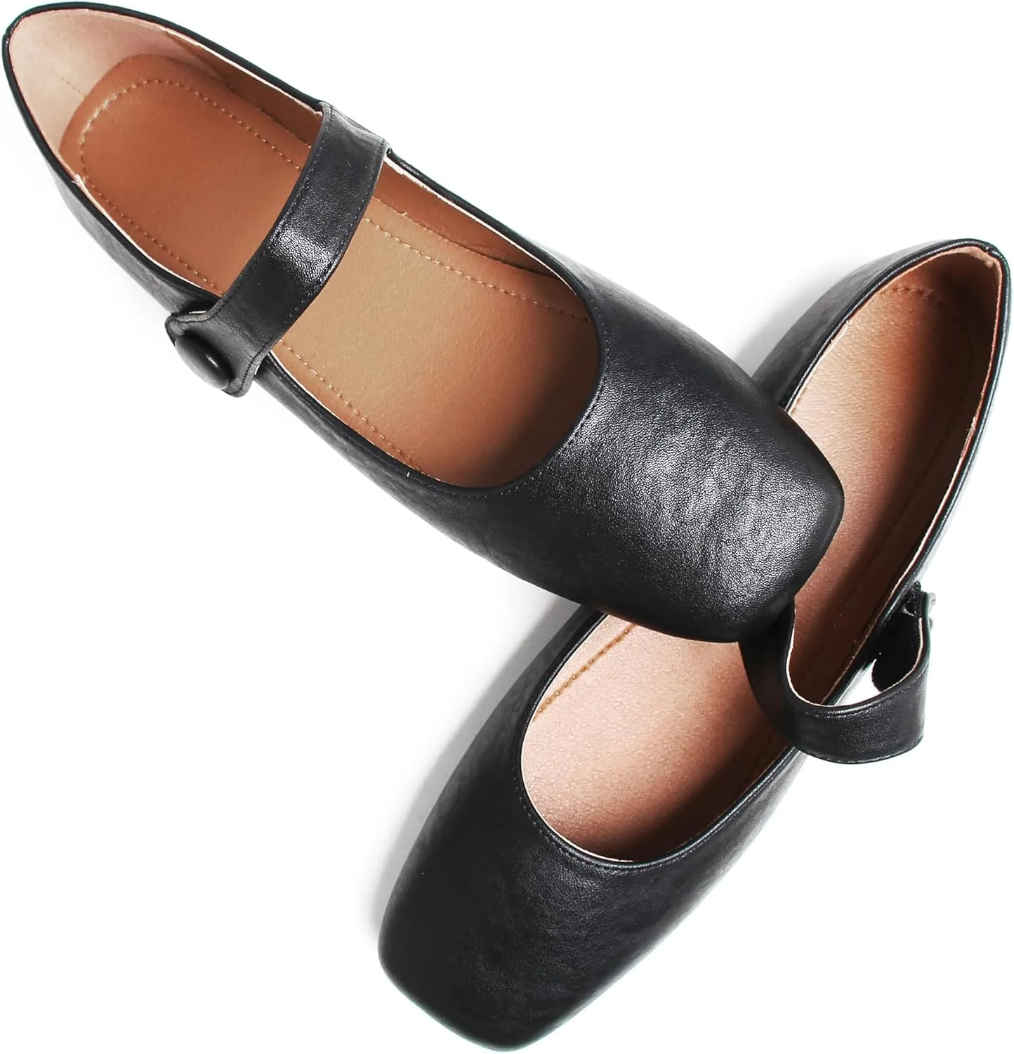 Dear Time Women's Square Toe Ballet Mary Jane Dress Flats Shoes Comfortable Black Brown Vintage Ballet Shoes for Women