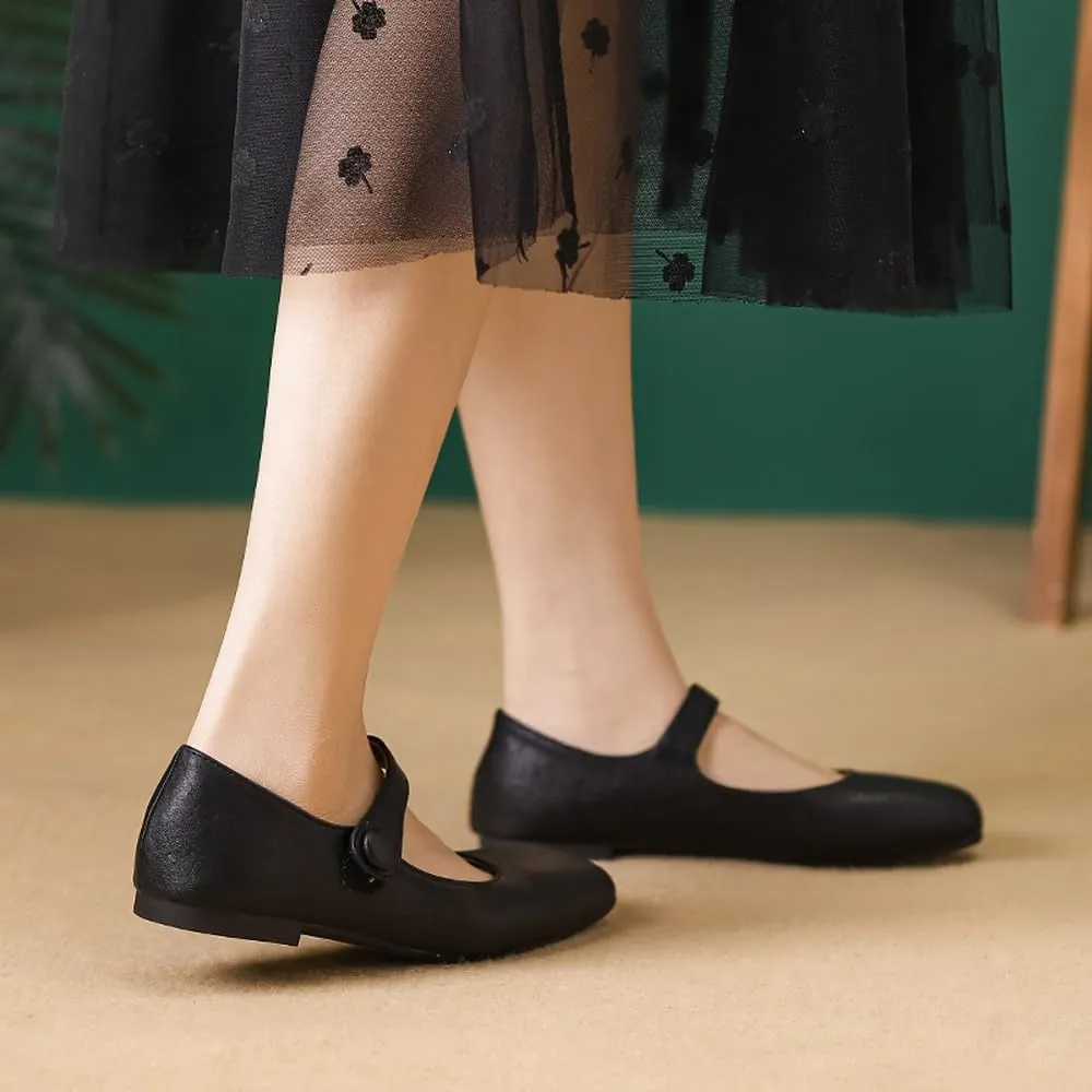 Dear Time Women's Square Toe Ballet Mary Jane Dress Flats Shoes Comfortable Black Brown Vintage Ballet Shoes for Women