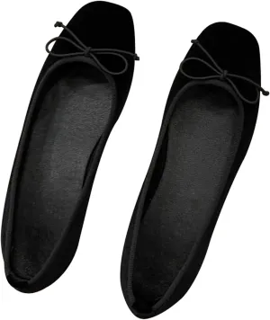 Dear Time Women's Velvet Ballets Bow Flats Dressy Square Toe Flats Shoes Comfortable