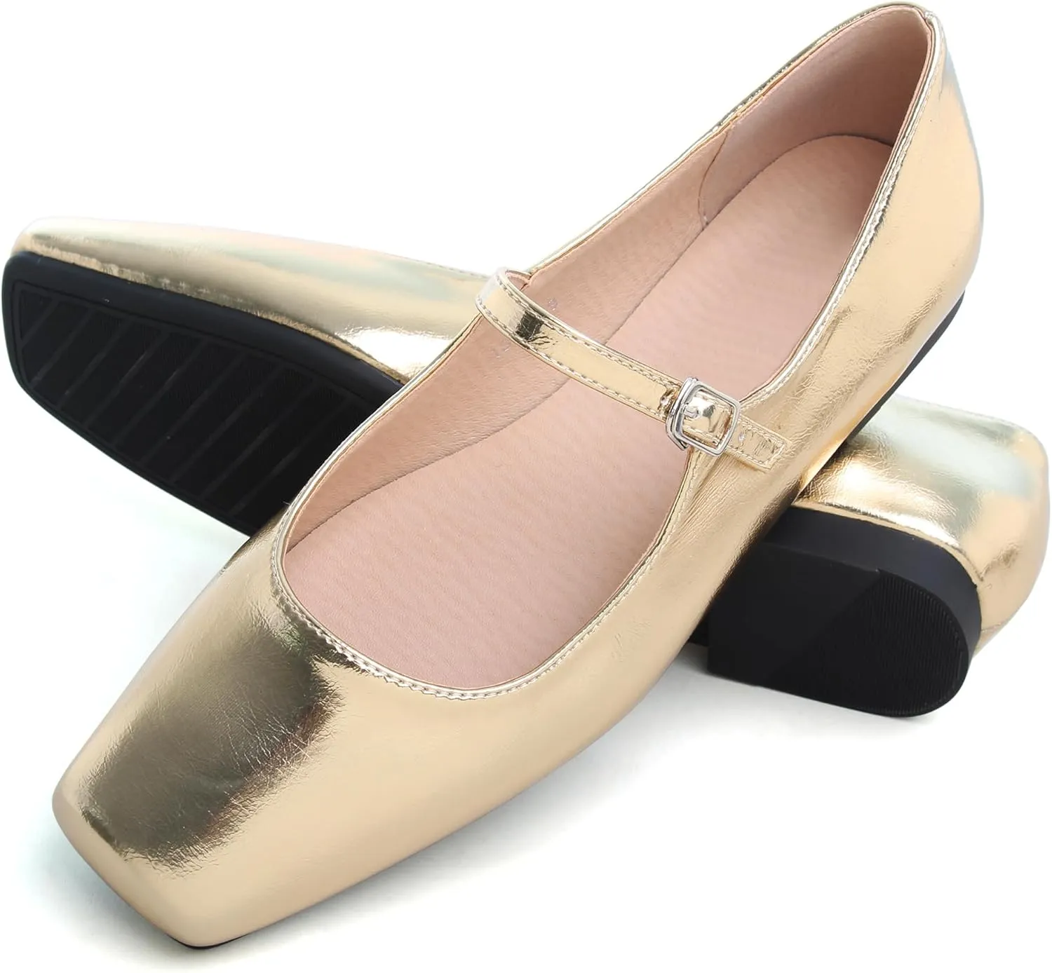 Dear Time Women's Vintage Mary Jane Shoes Ankle Strap Square Toe Flats Uniform Dress Shoes Ballet Flats