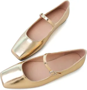 Dear Time Women's Vintage Mary Jane Shoes Ankle Strap Square Toe Flats Uniform Dress Shoes Ballet Flats