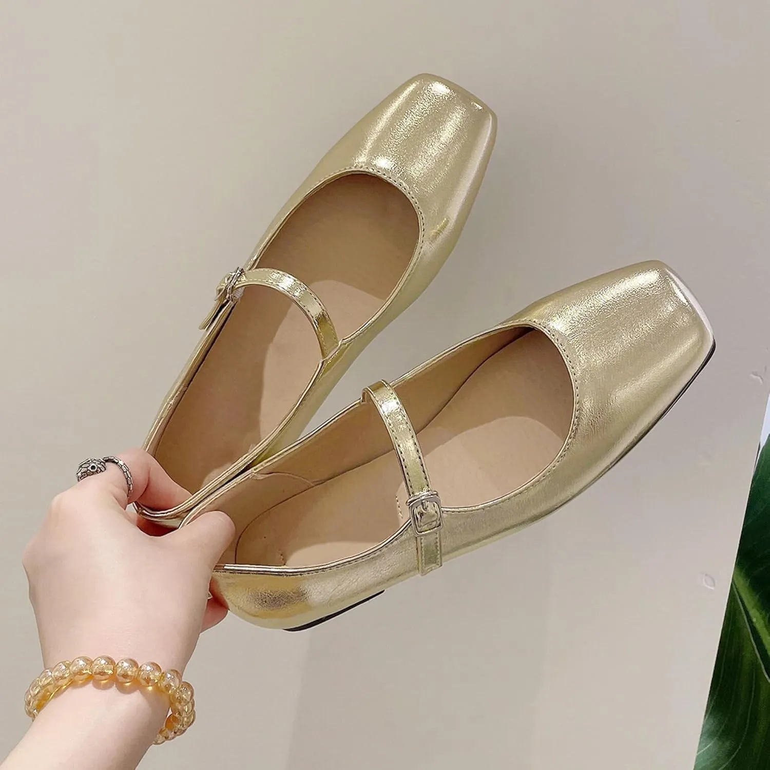 Dear Time Women's Vintage Mary Jane Shoes Ankle Strap Square Toe Flats Uniform Dress Shoes Ballet Flats