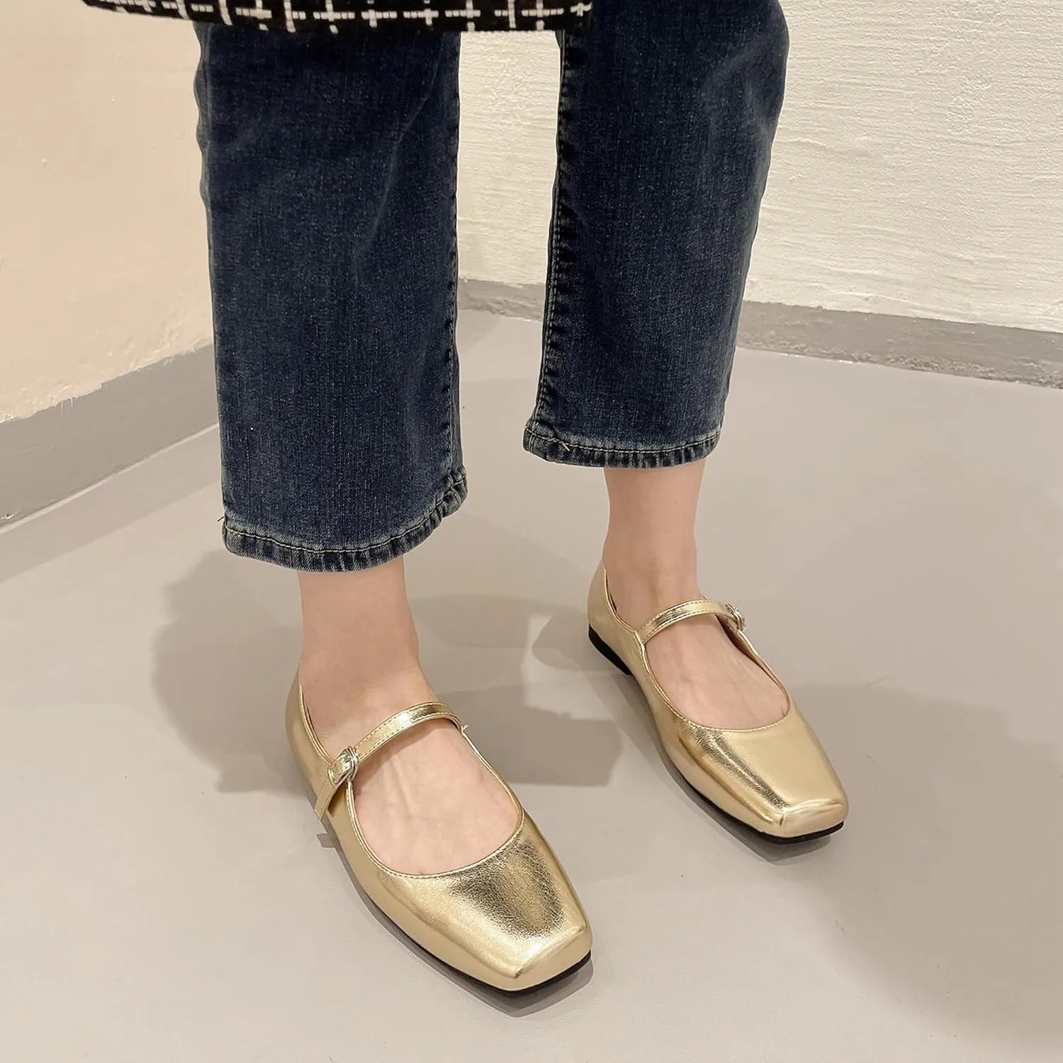 Dear Time Women's Vintage Mary Jane Shoes Ankle Strap Square Toe Flats Uniform Dress Shoes Ballet Flats