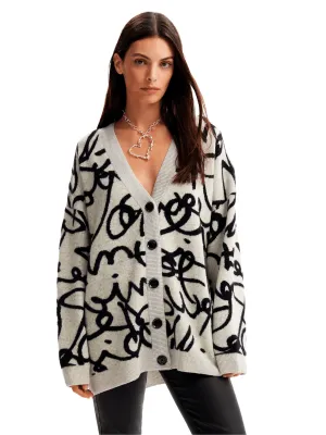 Desigual Lettering V Neck Oversize Cardigan
