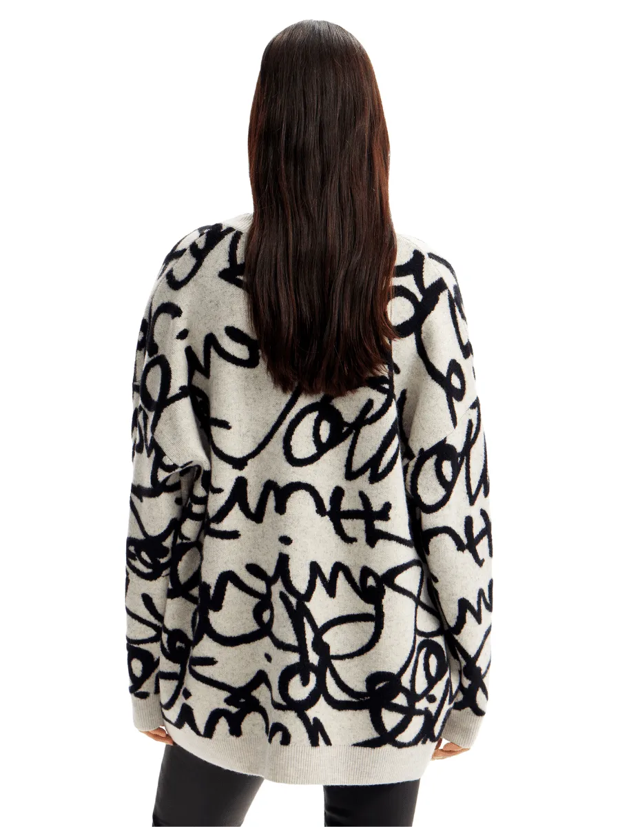 Desigual Lettering V Neck Oversize Cardigan