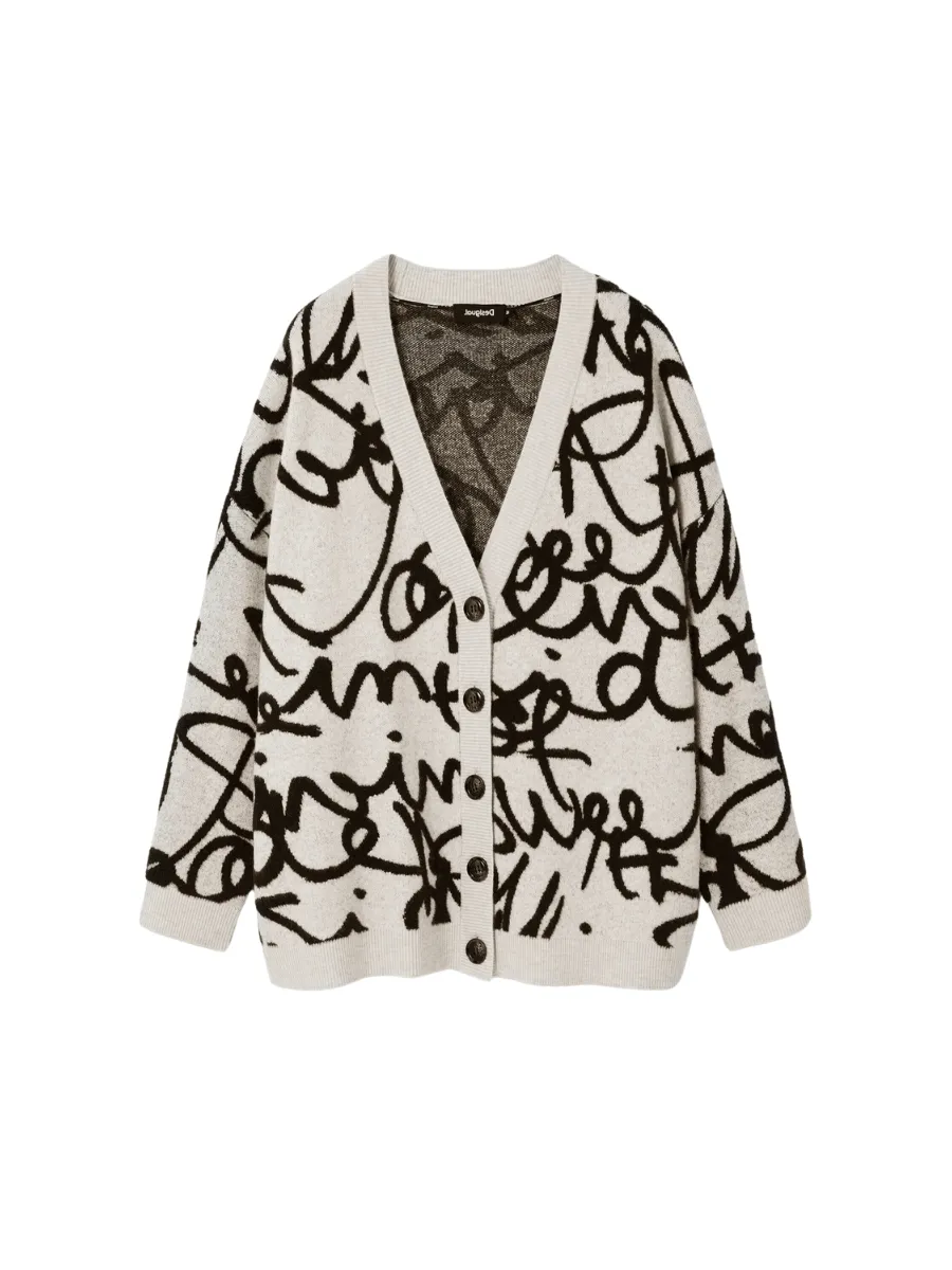 Desigual Lettering V Neck Oversize Cardigan