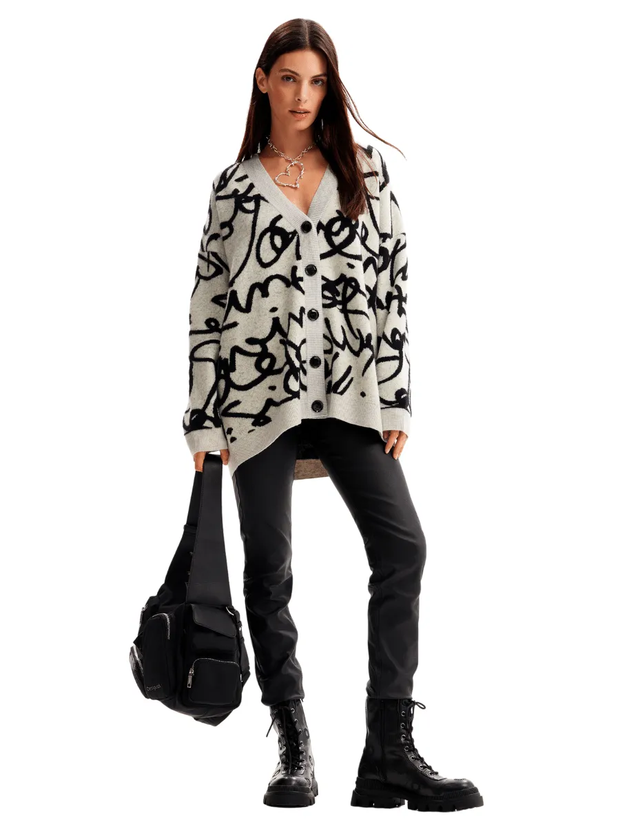 Desigual Lettering V Neck Oversize Cardigan