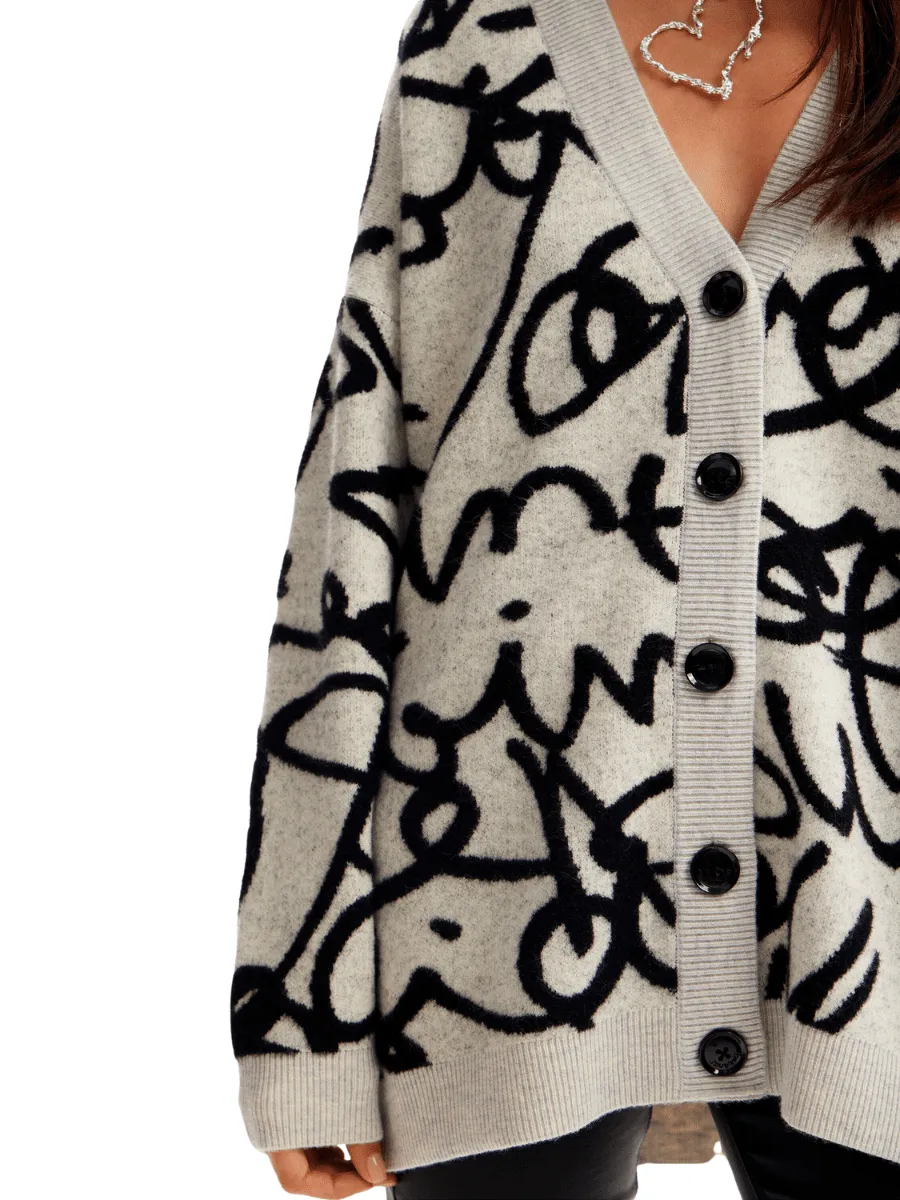 Desigual Lettering V Neck Oversize Cardigan