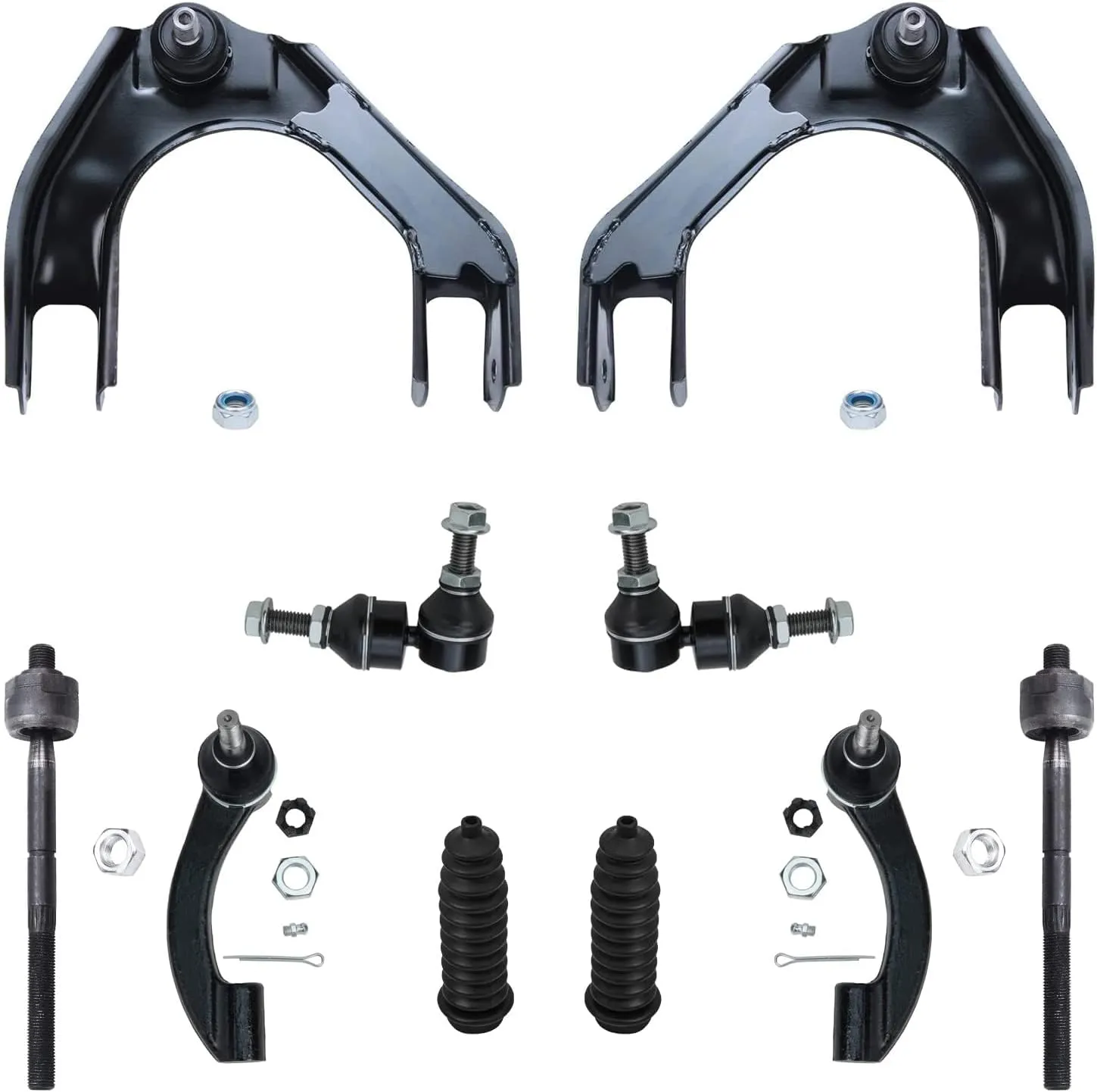 Detroit Axle - 10pc Front End Suspension Kit for 1995-2000 Chrysler Cirrus Plymouth Breeze, 1996-2006 Sebring, 1995-2006 Dodge Stratus, Upper Control Arms Sway Bars Tie Rods Boots Replacement
