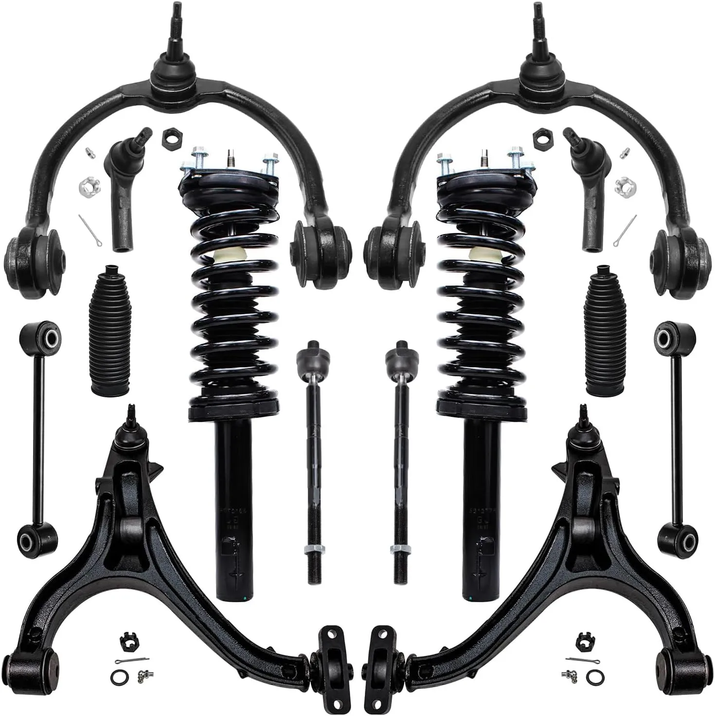Detroit Axle - Front 14pc Suspension Kit 2005-2010 Jeep Grand Cherokee Commander, 2 Struts 4 Lower & Upper Control Arms w/Ball Joints 4 Tie Rods 2 Sway Bars 2 Boots 2006 2007 2008 2009 Replacement