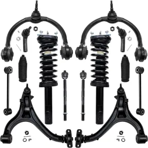 Detroit Axle - Front 14pc Suspension Kit 2005-2010 Jeep Grand Cherokee Commander, 2 Struts 4 Lower & Upper Control Arms w/Ball Joints 4 Tie Rods 2 Sway Bars 2 Boots 2006 2007 2008 2009 Replacement