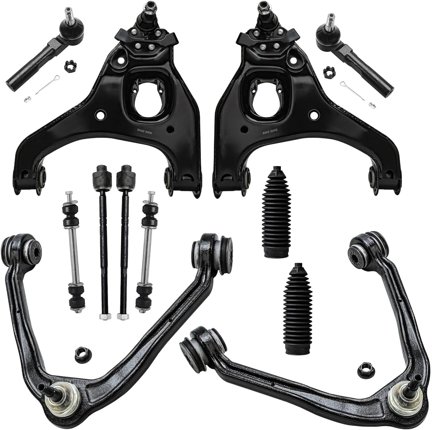 Detroit Axle - Front End 12pc Suspension Kit for RWD Chevy Silverado GMC Sierra 1500 1999-2006, 4 Control Arms w/Ball Joints 2 Sway Bars 4 Tie Rods 2 Boots 2000 2001 2002 2003 2004 2005 Replacement